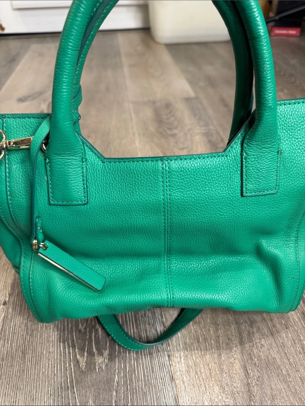 Vince Camuto Kylie Satchel Teal Green Pebbled Leather with Detachable Strap